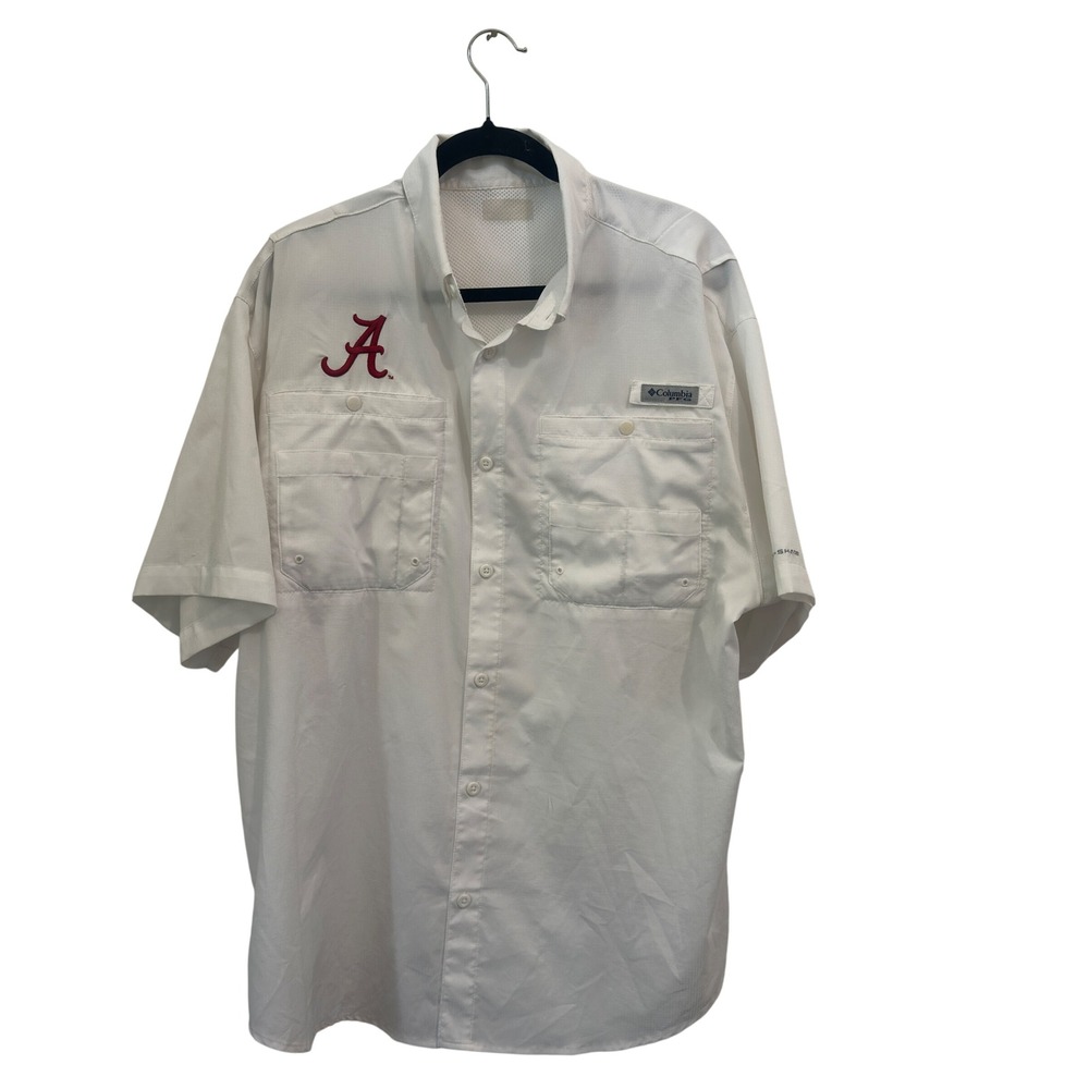Columbia‎ PFG Alabama Crimson Tide Fishing Shirt White Ripstop Vented Mens L